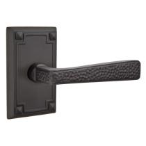 Emtek Hammered Door Lever Set with Arts and Crafts Rectangular Rose