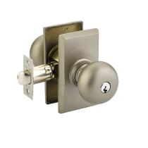 Emtek Winchester Keyed Entry Door Knob with #3 Rose Tumbled White Bronze (TWB) 