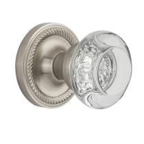 Nostalgic Warehouse Round Clear Crystal Knob Set with Rope Rose Satin Nickel 