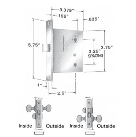 Baldwin Estate 8540 & 8545 Small Case Interior Mortise Lock - Privacy Function