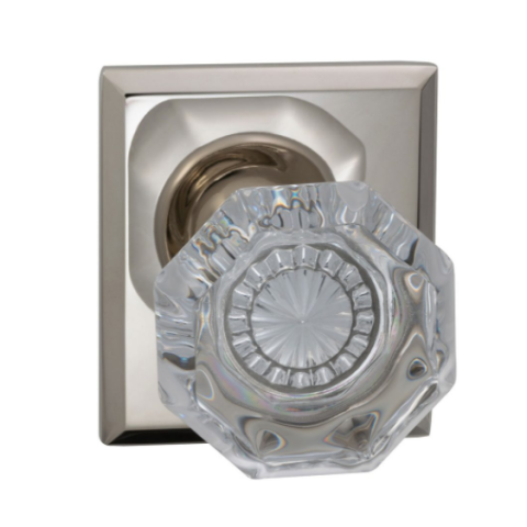 Omnia 955RT Glass Door Knob Set with Rectangular Rose Polished Nickel (US14)