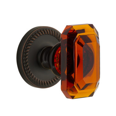 Grandeur Baguette Amber Crystal Door Knob Set with Newport Rose Timeless Bronze