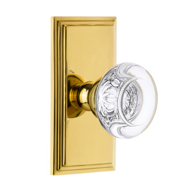 Grandeur Bordeaux Crystal Door Knob Set with Carre Short Plate Polished Brass