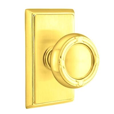 Emtek Ribbon and Reed Door Knob with Rectangular Rose Polished brass (US3)