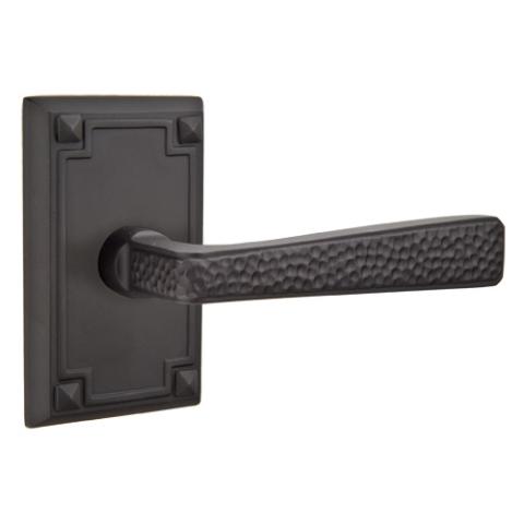 Emtek Hammered Door Lever Set with Arts and Crafts Rectangular Rose