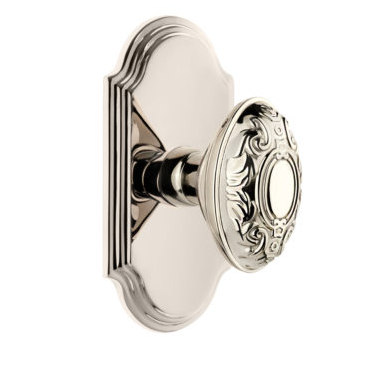 Grandeur Grande Victorian Door Knob Set with Arc Short Plate Polished Nickel