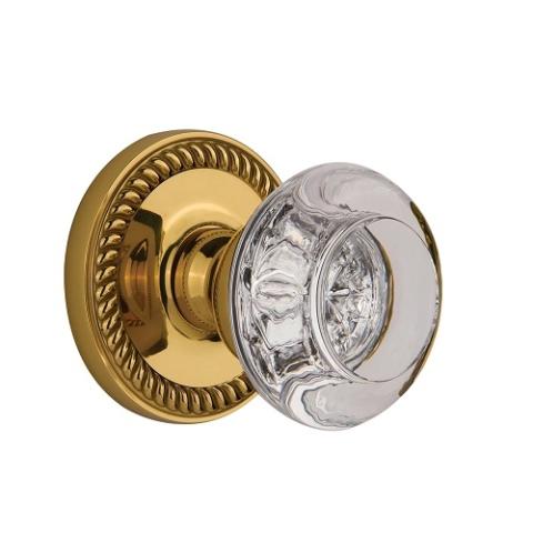 Grandeur Bordeaux Crystal Door Knob Set with Newport Rose Lifetime brass 