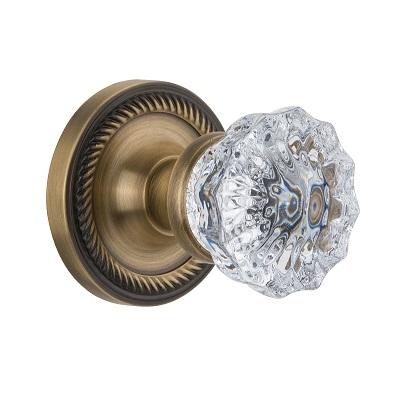 Nostalgic Warehouse Crystal Knob Privacy Mortise with Rope Rose Antique Brass 