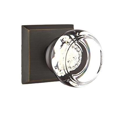 Emtek Bronze Georgetown Crystal Door Knob with #6 Rose Flat Black Patina 