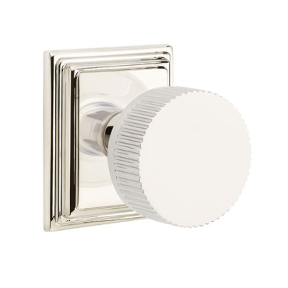 Emtek Select Straight Knurled Door Knob Set with Conical Stem Wilshire Rose Polished Chrome