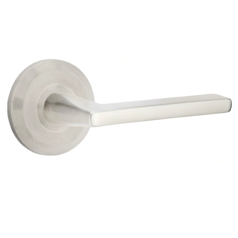 Emtek Stainless Steel Helios Door Lever Set with Beveled Rose Brushed SS