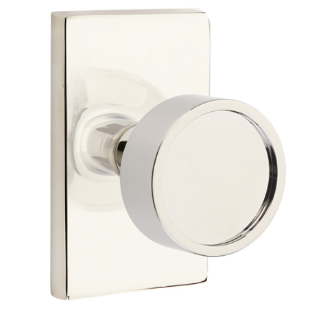 Emtek Modern Verve Door Knob Set with Modern Rectangular Rose in Polished Nickel